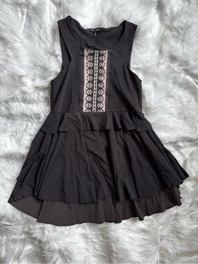 Sleeveless Black Tiered Dress with MCPLANET SIZE 6 Embroidered Front Panel